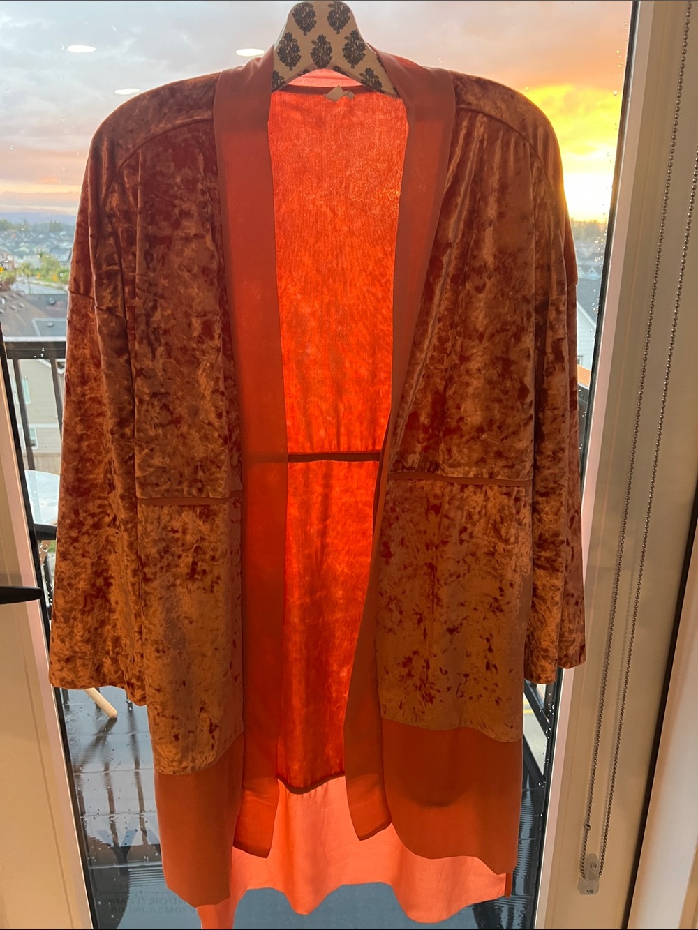 Urban Outfitters Out From Under Crush Velvet and Silk Open-Front Robe - Rust